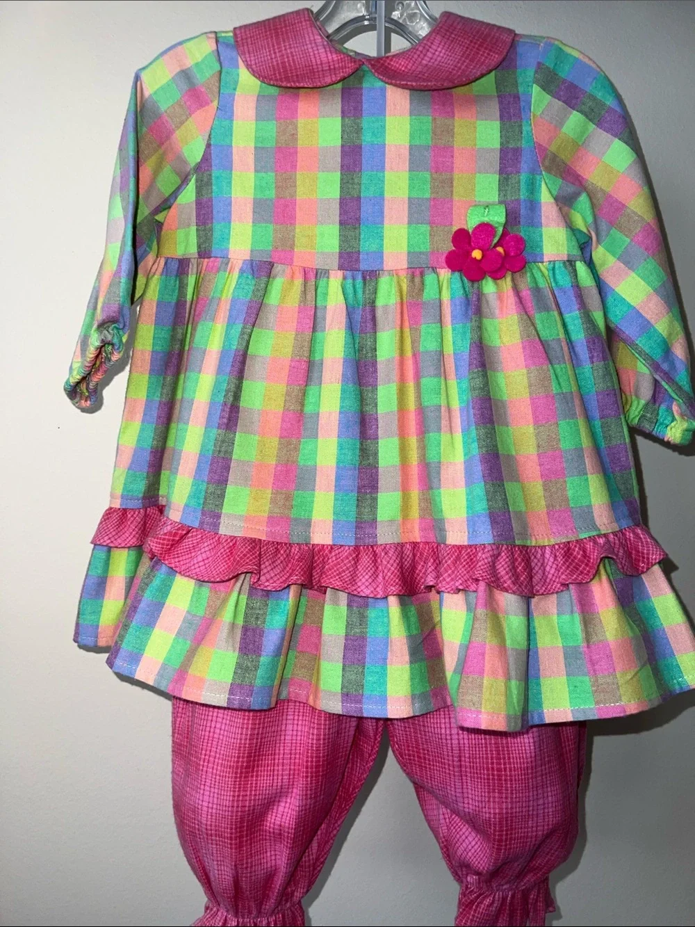 Vintage Chicken Noodle 2 piece set in Bright Colorful Plaid 12M